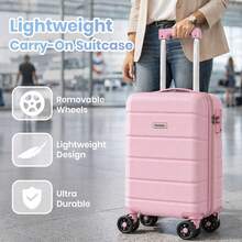 Carry-On Luggage Lightweight ABS Hard Shell Cabin Suitcase With Removable Wheels 16 Inch Travel Trolley Case-Pink - Pink - View 4