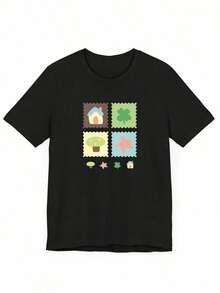 Solt 2026 Spring/Summer New Women's Short Sleeve T-Shirt With Cartoon Print, Women's T-Shirts, Men's T-Shirts, Women's T-Shirts With Curved Graphics - 黑色 - 查看 1