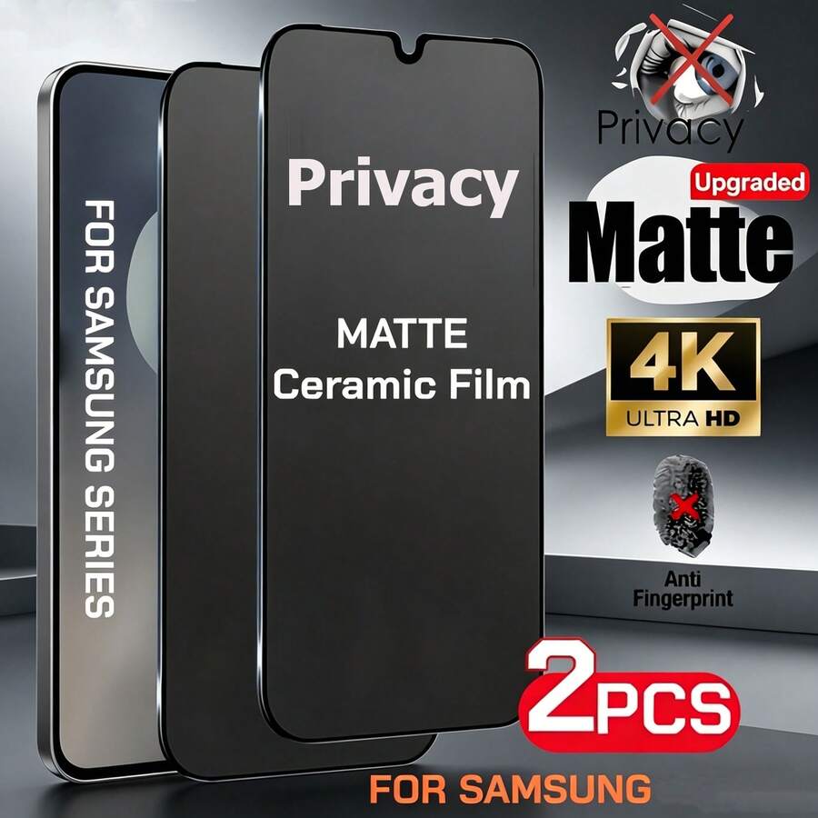 Yezodawee 2片裝 柔性隱私防窺陶瓷螢幕保護貼,適用於 Galaxy A52/A52s 5G, A53 5G, A31, A32 4G, A33, A14, A04, A04S, A12, A23, A13 4G, A05, A05S, A06, A07, S23 FE, A34, A15, A24, A25, M15, A35, A55, A16, A17, A26, M16, A36, A56, S24 FE, S25 FE,全曲面設計 - 黑色 - 查看 1