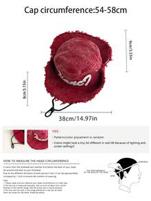 Red Cool Spicy Western Cowboy Hat Frayed Patchwork Lanyard Bucket Hat Vintage Washed Distressed Bucket Hat Women Summer Outdoor Hiking Wide Brim Sun Protection Climbing Hat Camping Sun Hat Boho Vacay Spring Summer Sun Hat Bright Monochromatic Looks Lace-Up Sun Protection Hat Travel UV Protection - Large Eaves Hanging Rope - View 3