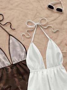 2 piezas Camiseta sin espalda con escote en V y tirantes con estampado de leopardo sexy, adecuada para vacaciones, citas, té de la tarde, vacaciones, festivales de música, estilo bohemio - Multicolor 9 - Ver 4