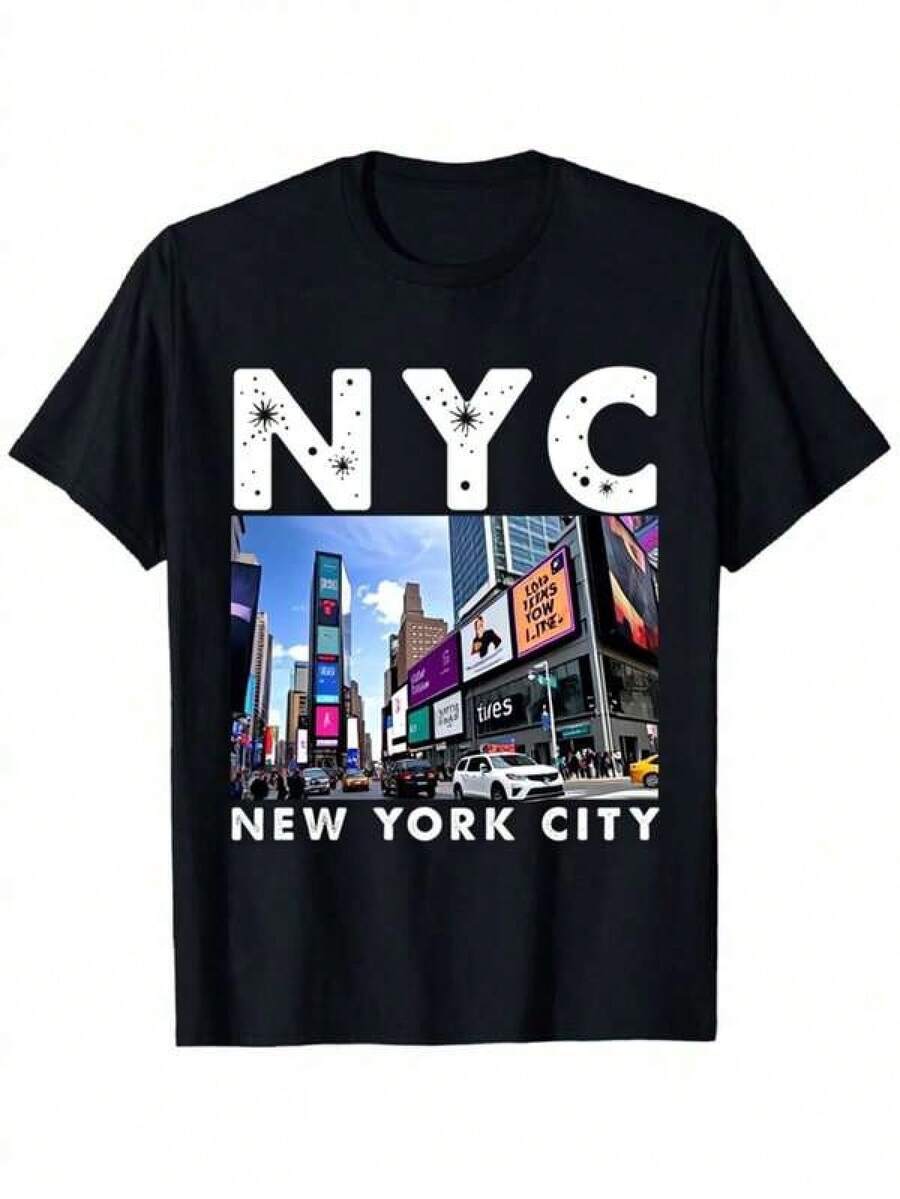 1 pieza Camiseta de manga corta de cuello redondo holgada unisex de 180g, 100% algodón puro transpirable y suave, estilo Y2K Bababask con estampado gráfico moderno, ideal para mujer y hombre, perfecta para uso diario, festivales, conciertos y todas las estaciones - Negro - Ver 1