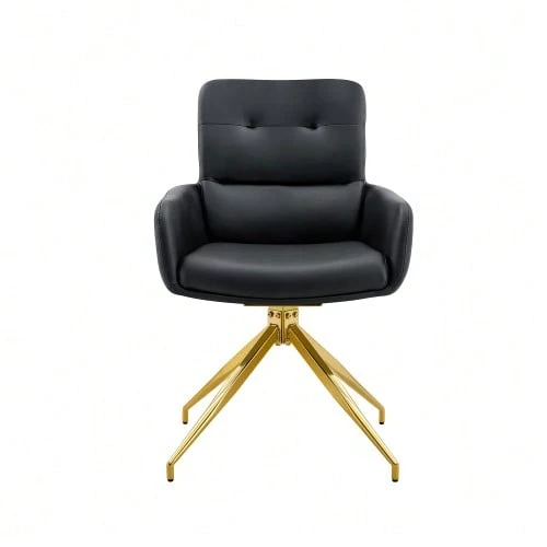 [2 Piece Set] European Lightweight Luxury Swivel Chair, 360° Sound Rotating, 2-Piece Set For Dining Rooms / Relaxation Areas. - Black - View 1