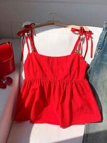 Camiseta de tirantes de mujer con lunares tejidos en blanco - Rojo - Ver 7