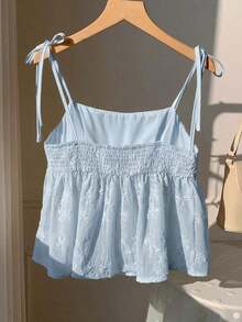 Camiseta sin mangas casual con volantes bordados para mujer - Azul - Ver 2