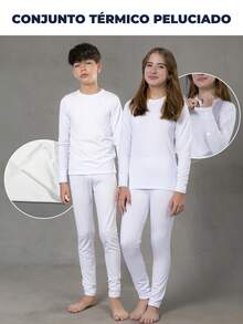 Thermal Plush Set For Children, Flannel Lined, For Boys And Girls, Unisex, Second Skin - 白色 - 查看 1