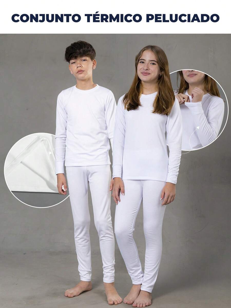 Thermal Plush Set For Children, Flannel Lined, For Boys And Girls, Unisex, Second Skin - 白色 - 查看 1