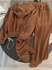Set de 2 sudaderas con capucha con cierre y estampado de leopardo, estilo casual para ir y venir, regalo para amigos - Marrón - Ver 2