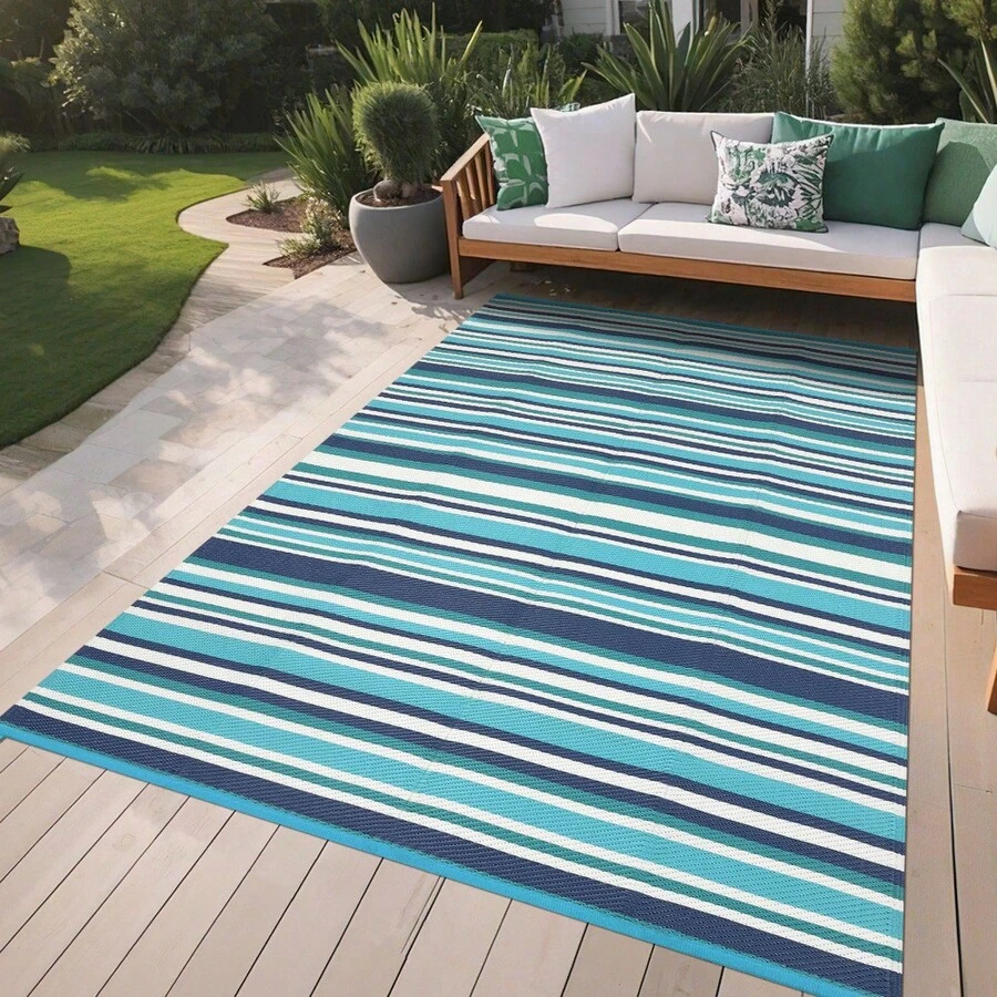 Techigher Outdoor Plastic Straw Rug, Reversible Outdoor Rug Waterproof Rugs For Patio, UV Resistant RV Camping Rug Picnic Mat Outside Large Carpet For Garden, Patio, Balcony, Camping - Blue, 270*549cm - View 1
