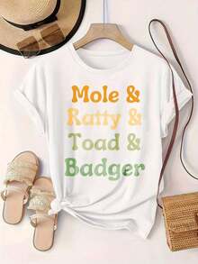 Camiseta Casual Vintage de Manga Corta para Mujer - Cuello Redondo con Estampado de Mole, Ratty, Toad y Badger, Top de Verano, Lavable a Máquina, Camisetas para Mujer, Atuendo Casual, Estilo Moderno, Ajuste Cómodo  
 -WhiteFashion - Blanco - Ver 2
