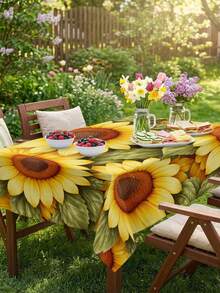 1/2pcs Tablecloth, Sunflower Pattern Polyester Tablecloth, Countryside Style Dining Table Decor, Suitable For Kitchen, Dining Room, Coffee Table, Picnic, Camping, Farmhouse Home Decor, Square Or Round Shape, Multi-Scenario Table Protection, Holiday Atmosphere Embellishment - Multicolor - View 7