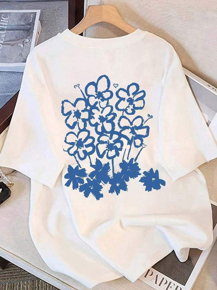 Camisetas de manga corta de talla grande para mujer, ideales para el verano y el uso diario, camisetas básicas de corte holgado con un bonito diseño de estampado de dibujos animados, transpirables y cómodas. - Blanco - Ver 1