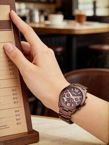 Brown Stainless Steel Three-Eye Multi-Function Day And Date Business Casual Quartz Watch Water-Resistant Women's ES4110 - Coffee Brown - View 2