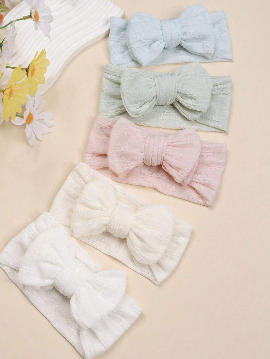 3/5pcs Set Baby Girls' Soft Mesh Lace Bow Headbands, Suitable For Spring Daily Use (No Paper Card Included) - Multicolor - View 1