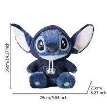 Miniso Stitch 毛絨娃娃 可愛動漫填充玩偶 穿著吊帶褲連帽衛衣聖誕生日禮物 男孩女孩適用 家居房間裝飾配件 抱枕 - 藍色 - 查看 13