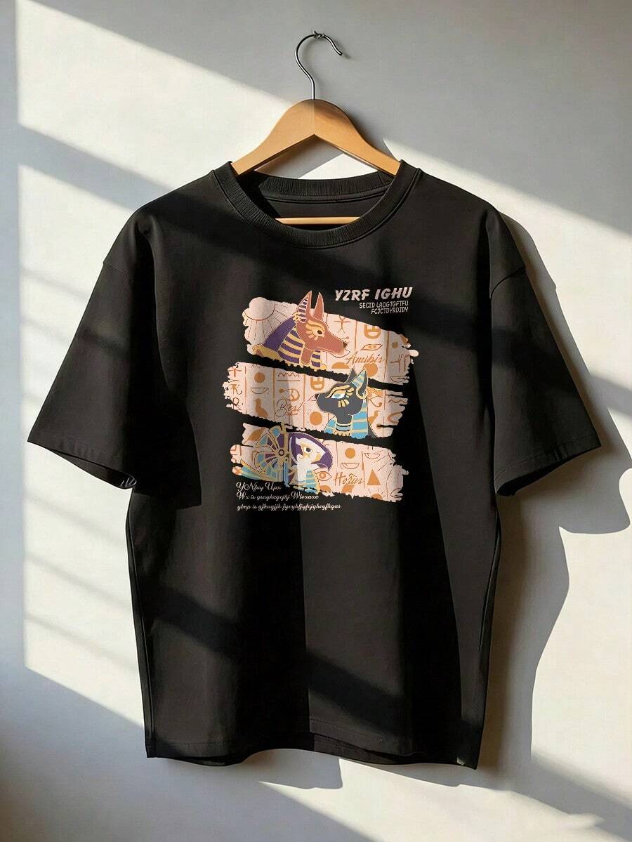 Short-Sleeve T-Shirt With A Fun And Historical Style, Fashionable Short-Sleeve T-Shirt For Spring And Summer 2026, Made In Mexico, 180 Grams. Cartoon Print, Couple Design, Suitable For Indoor Or Outdoor Wear. Crew Neck, Unisex, Ideal For Office And Leisure. One-Pack. - BK-P631577SLNDXZGY503 - 查看 1