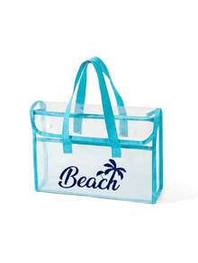 PVC防水海灘包，彩色「Beach」圖案，搭配同款化妝包、盥洗包，女款海灘包，透明托特包，果凍托特包，大容量泳池手提包，郵輪度假必備，海灘包配件，旅行必備，適用於海灘、旅行、購物、戶外活動、工作、學校及日常使用，獨特生日禮物、節日禮物、派對禮物、母親節禮物、度假禮物、婚禮禮物、開學禮物 - 彩色 - 查看 15