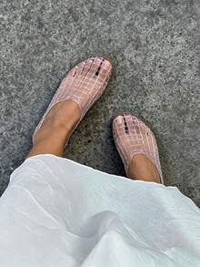 Blue Mesh Ballet Flats Shoes For Women Dressy Comfortable Jelly Ballerina Flats For Women HollowJelly Flats Clear Jelly Sandals For Women - 白色 - 查看 11