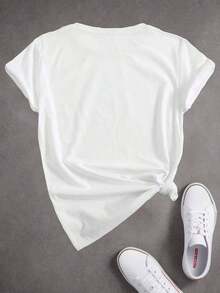 Camiseta Minimalista Casual Esencial para Mujer con Estampado de Golf - Manga Corta, Cuello Redondo, Estampado de Silueta de Golfista y Letras "GOLF" en Negras, Hecha de Material de Baja Elasticidad, Adecuada para Primavera y Verano, Ropa de Golf para Mujer, Corte Holgado, Material No Transparente, Moda de Primavera, Camiseta de Algodón Suave para Uso Diario de Mujer, Camiseta Simple de Color Sólido para Mujer, Corte Holgado y Ajustado, Manga Corta Casual. - Blanco - Ver 3