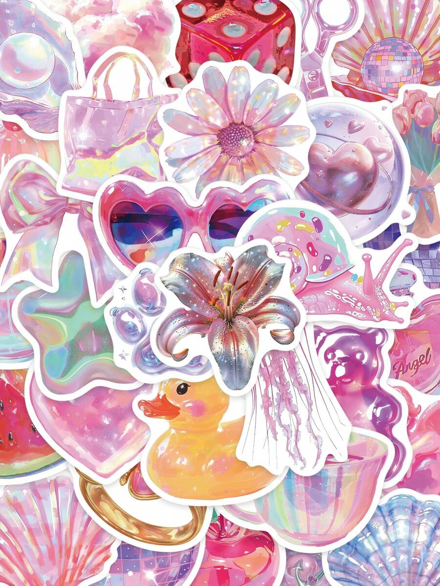 50 miếng dán hologram màu pastel, hình hoạt hình, thích hợp để trang trí sổ lưu niệm, máy tính xách tay, hành lý, đàn guitar, bình nước, ốp điện thoại, đồ tự làm, đồ dùng học tập và chuẩn bị cho năm học mới. - 50 cái - Xem 1