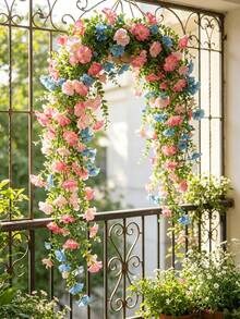 2pcs/Set Artificial Blue & Pink Eucalyptus Garland, Outdoor Hanging Floral Decor, UV-Resistant Greenery For Anniversary, Graduation, Wedding, Party, Home, Office, Porch, Garden, Wall Decor In Spring & Summer, Artificial Flowers Decor, Suitable For Mother's Day Gift, Pipe, Graduation Gift, Wall Decor, New Home, Teacher's Gift, Porch Decor - Multicolor - View 4