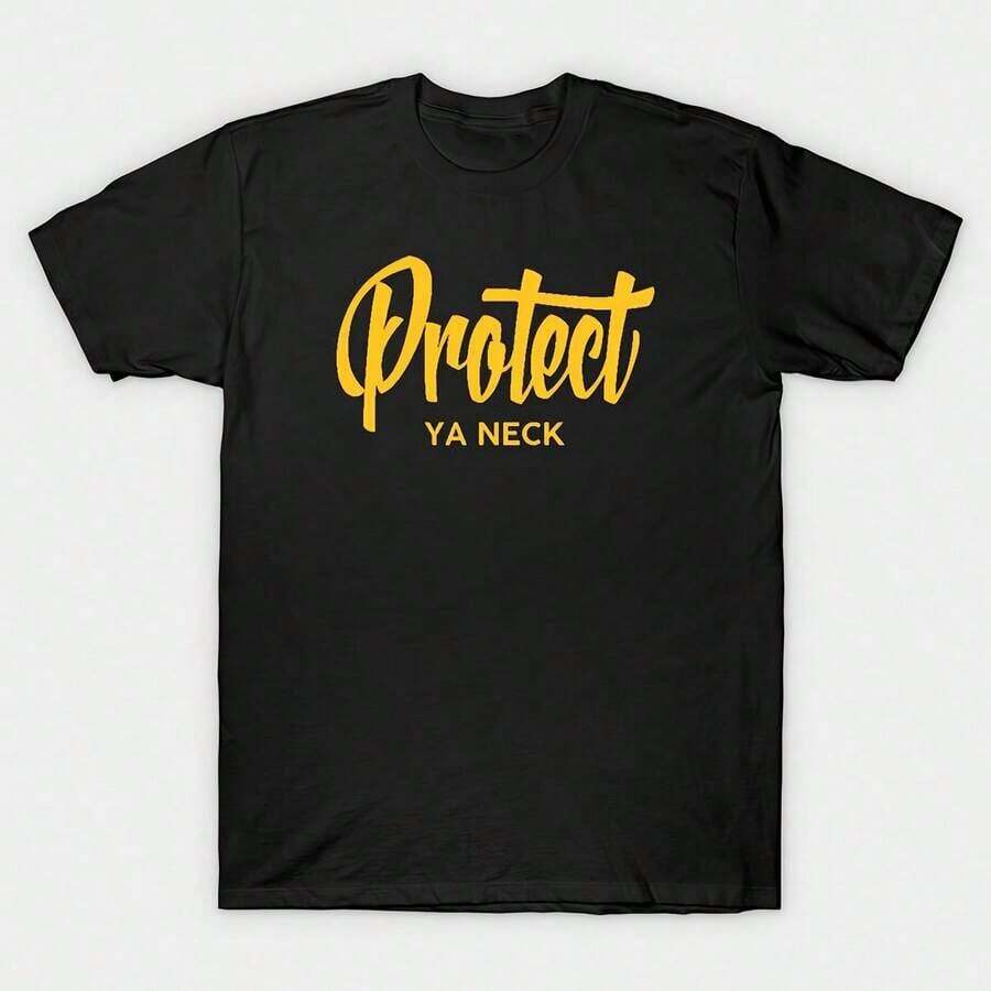 Diseño Sencillo y Versátil. Camiseta "Protect Ya Neck" de algodón 100% de peso pesado. Estampado de mariposas. Tallas unisex. Camiseta inspiradora de cuello redondo. Lindo y hermoso top de verano inspirado en la estética Y2K, perfecto para actividades al aire libre, en casa, en el trabajo o para vestir en la calle. Camiseta casual, holgada para uso diario. Camiseta de algodón. - Negro - Ver 1