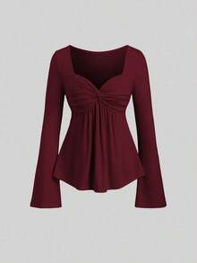 2 piezas Conjunto de camisetas de manga larga versátiles, elegantes y cómodas para mujer - Multicolor 3 - Ver 4