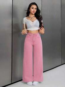 Unity Jeans de mezclilla lisos y casuales para mujer - Ponche de Fiesta - Ver 5
