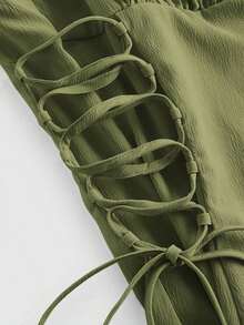 Vestido de tirantes unicolor pecho con fruncido con cordón lateral - Verde - Ver 5
