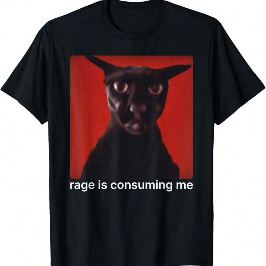 Rage Is Consuming Me Funny Evil Larry Cat Meme Humor T-Shirt - 黑色 - 查看 1