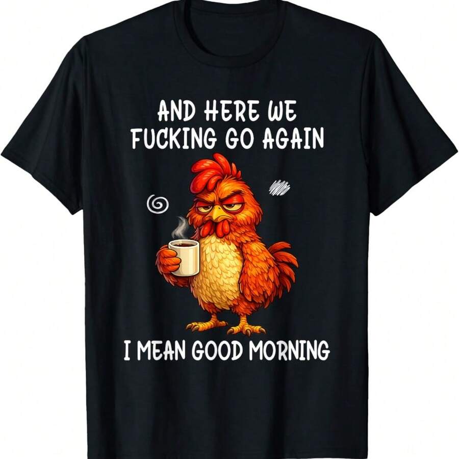 And Here We Fuxking Go Again Good Morning Coffee Meme T-Shirt - Black - View 1