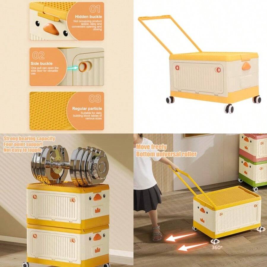 Caja de Juguetes para Niños, Contenedores de Almacenamiento Plegables de 16, 5 Pulgadas con Asa de Tapa con Ruedas, Cajas Organizadoras de Almacenamiento de Juguetes para Niños - Naranja - Ver 1