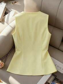 Elegante chaleco ceñido a la cintura de mujer en color amarillo claro, adecuado para el Día de San Valentín, salidas diarias, citas, chaleco de traje ligero de verano - Amarillo - Ver 2