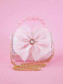 1pc Mini Cute Mesh Butterfly & Flower Applique Decor PU Lace Beaded Material Flap Closure Metal Chain Beaded Handbag & Shoulder Bag, Fashion Sweet Multifunctional Snack & Coin Purse, Suitable For Holidays And Daily Use - Rhinestone Mesh Lace Sequins - View 5