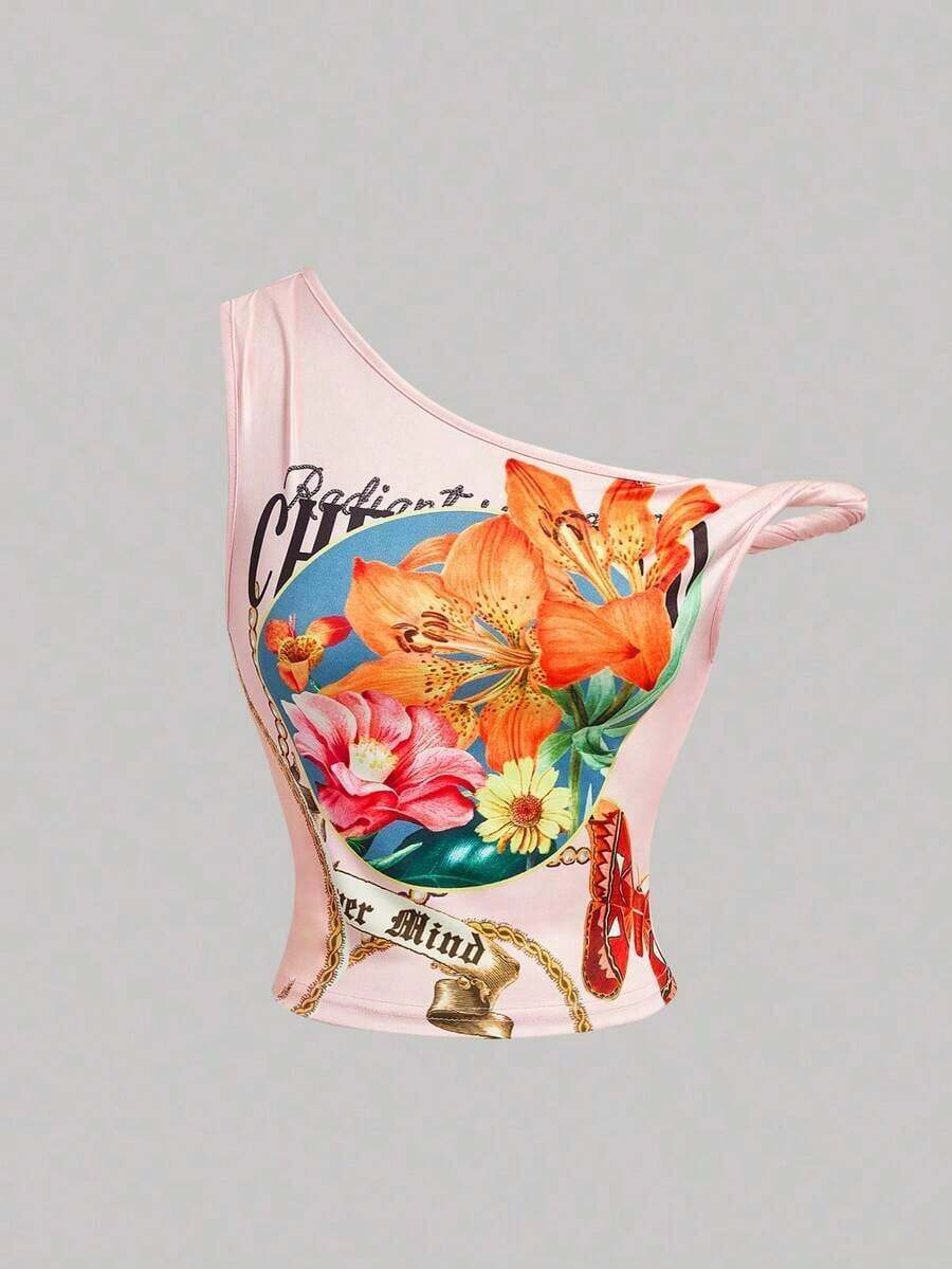 Blusa corta y ajustada de estilo elegante y vacacional, con cuello asimétrico y estampado jacquard de unicolor, para el verano - Rosa - Ver 1