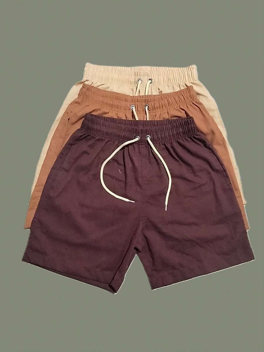 Men's Linen Shorts Set With 3 Pieces - Rust Brown - View 1