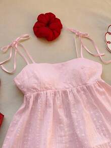 Camiseta de tirantes con lunares tejidos en blanco para mujer - Rosa - Ver 5