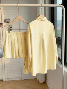 Conjunto de mujer de 2 piezas: Blusa y Falda Plisada - Amarillo - Ver 5