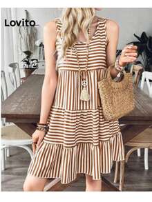 Lovito Boho Style Resort Holiday Dress, Fabric Stitched Spring/Summer Dress For Women - 彩色 - 查看 3