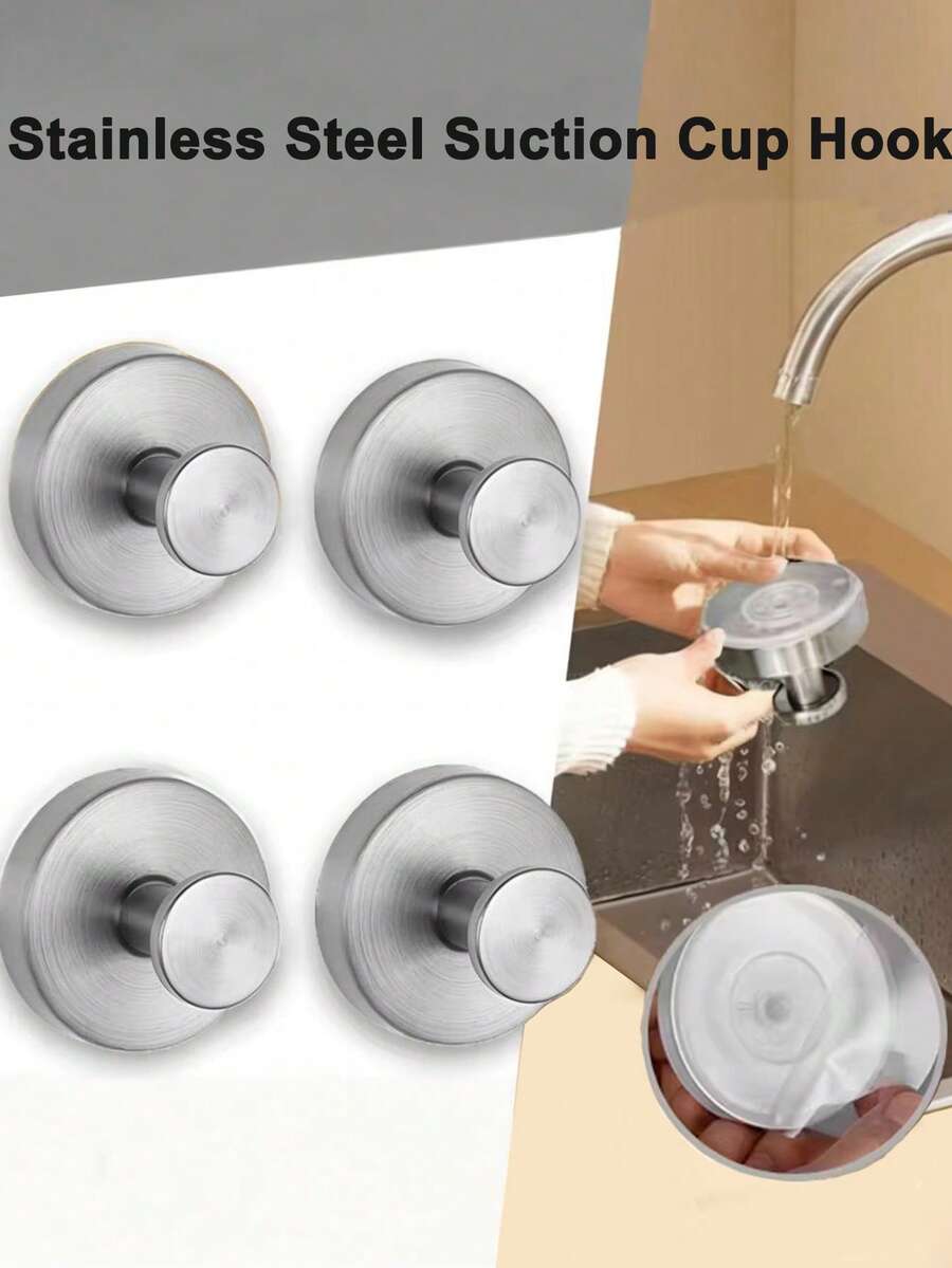 1/2/4 chiếc móc hút chân không bằng thép không gỉ chống thấm nước dùng trong phòng tắm, không cần khoan, có thể tái sử dụng, keo dán chắc chắn.