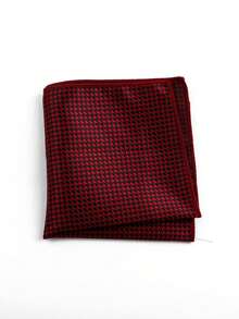 ZLQ&GOU 3 PCS Red Houndstooth Men's Wedding Tie Set, Includes Tie, Pocket Square, Boutonniere, Suitable For Wedding Banquet Formal Attire - Red - View 3