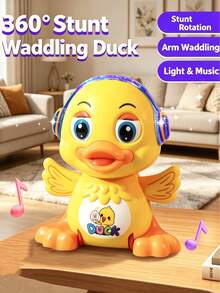 2+ Years Old Interactive Rotating Swinging Yellow Duck Toy, 360° Rotation And Swinging, Dazzling Light & Sound Effects, ABS Anti-Fall Material, Cute Design, Suitable For 2+ Years Old Babies Home Play And Early Education, Helps Develop Limb Coordination And Rhythm. Suitable For Halloween, Christmas, Thanksgiving And Back To School Gifts. - Multicolor - View 2