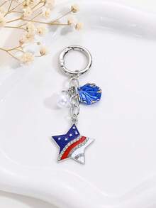 1 Stück modischer hochwertiger USA Flagge Farbe Kristall Stern Herz Buchstabe Schlüsselanhänger, Tasche/Auto Dekoration, Paar Anhänger, perfektes Geschenk für den amerikanischen Unabhängigkeitstag Patriot - Verschiedenfarbig - Übersicht 14