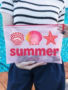 Modig vattentät PVC-strandväska med "Summer"-snäckmönster – A4-storlek, transparent kosmetika- och necessärväska, nylonblixtlås – idealisk för simning, dykning, sommarsemester, lättvikt, strandnödvändighet, rese-/skolstartsnödvändighet, semesterkompis - Multifärgad - Visa 6