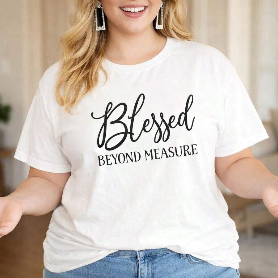 Women's Vintage Printed Cotton T-Shirt, Plus Size, Loose Fit, Short Sleeve, Casual, 0XL-5XL, Soft And Comfortable For Everyday Wear, Oversized Letter Print T-Shirt, Black And White, Sizes For Curvy Ladies, Fashion Basic Clothing - 白色 - 查看 1