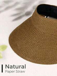 1 Piece Raffia Straw Visor Hat, Tea Color - Black - View 7