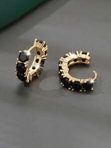 1 par de hermosos pendientes de aro, diseñados para mujeres, adecuados para bodas, compromisos, fiestas de aniversario, regalos del Día de San Valentín - Amarillo Oro - Ver 5