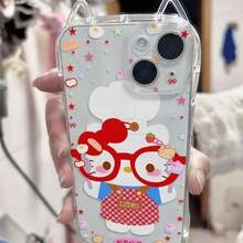 SANRIO 1个透明猫耳Hello Kitty猫咪手机壳，兼容 17、17 Pro、17 Pro Max、16、16 Pro、16 Pro Max、15、15 Pro、15 Pro Max、14 Pro Max、14 Pro、14、13 Pro Max、13 Pro、12 Pro Max、12 Pro、11、11 Pro Max、SE，时尚手机保护壳 - 彩色 - 查看 1