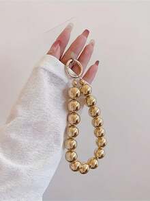 Gold & Silver Round Bead Acrylic Phone Chain Phone Case Decorative Hanging Chain Backpack Charm Ornament - Gold - View 5
