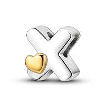 1pc S925 Sterling Silver 26 Letter Bead, Featuring Original Dual-Color Heart Accent Design. This Personalized Initial Pendant Can Be Used For Bracelets Or Necklaces, Making It A Versatile Accessory For Handmade Projects. Its Elegant And Exquisite Style Meets The Needs Of Creative Projects And Is Suitable For Daily Wear. - Silver - View 13